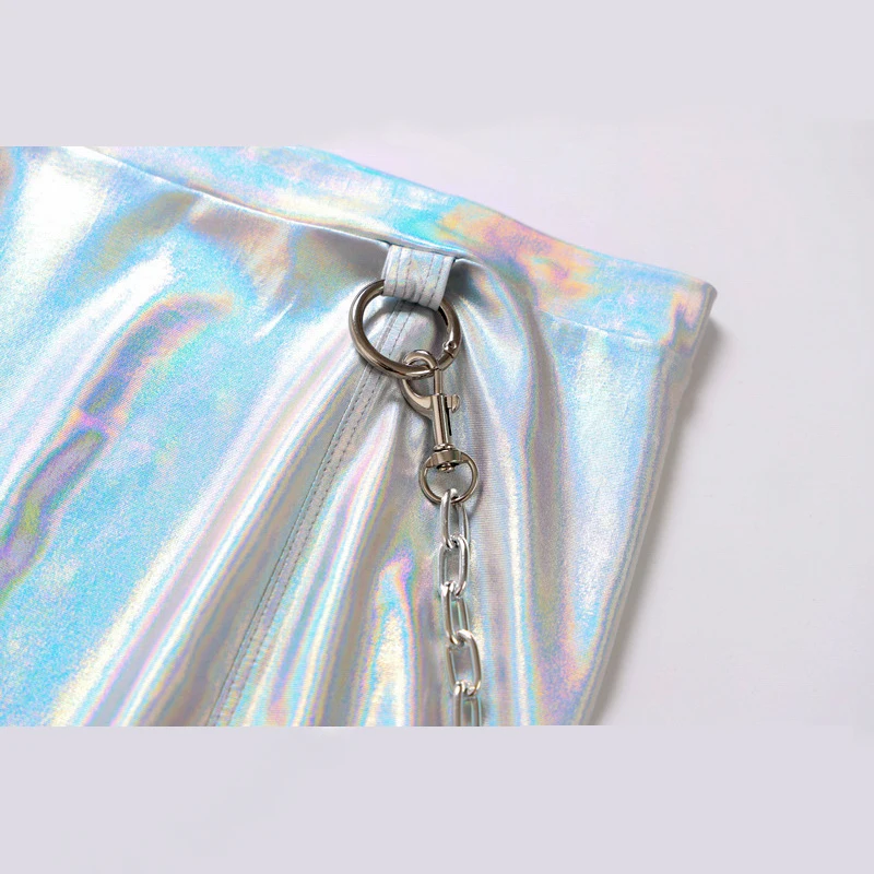 Блестящий голографический Женский комплект из двух предметов Топ без бретелек