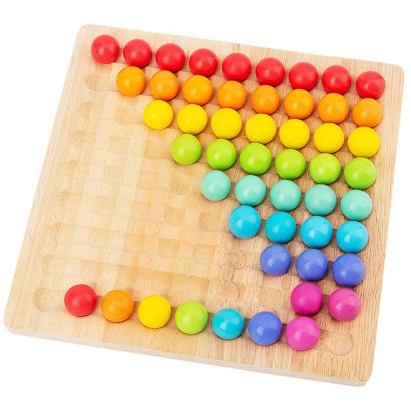 

Wooden Clip Beads Rainbow Toy Rainbow Ball Board Game Wooden Training Clip Beads Puzzle Board Game for 3+ Years Kids