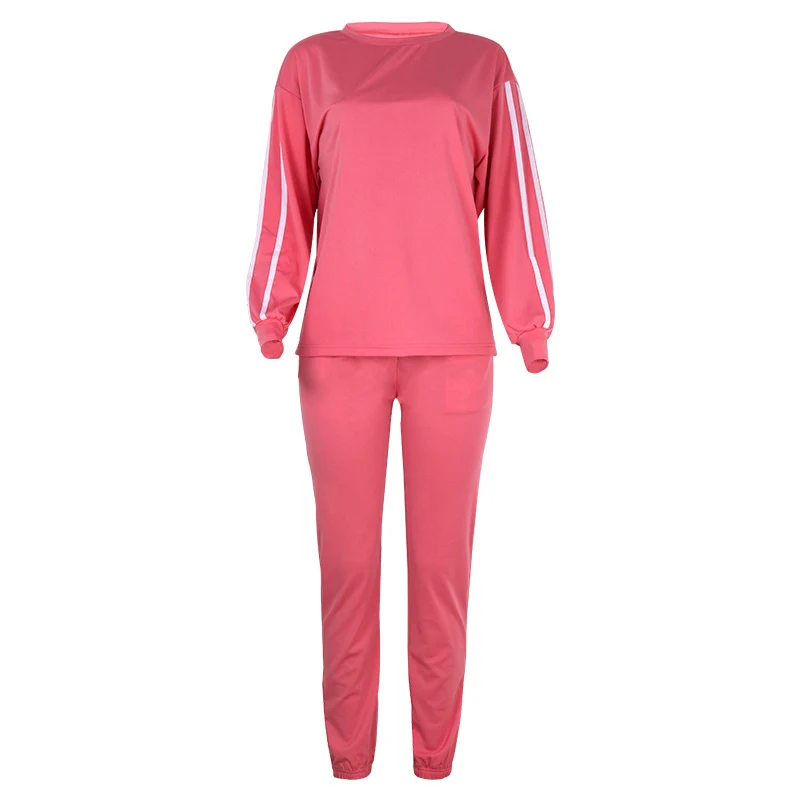 

Women Sport Suit Set Fashion Suit Solid Color Sportswear Loose Casual Long-Sleeved Pullover Trousers Lady Tracksuit Stripe