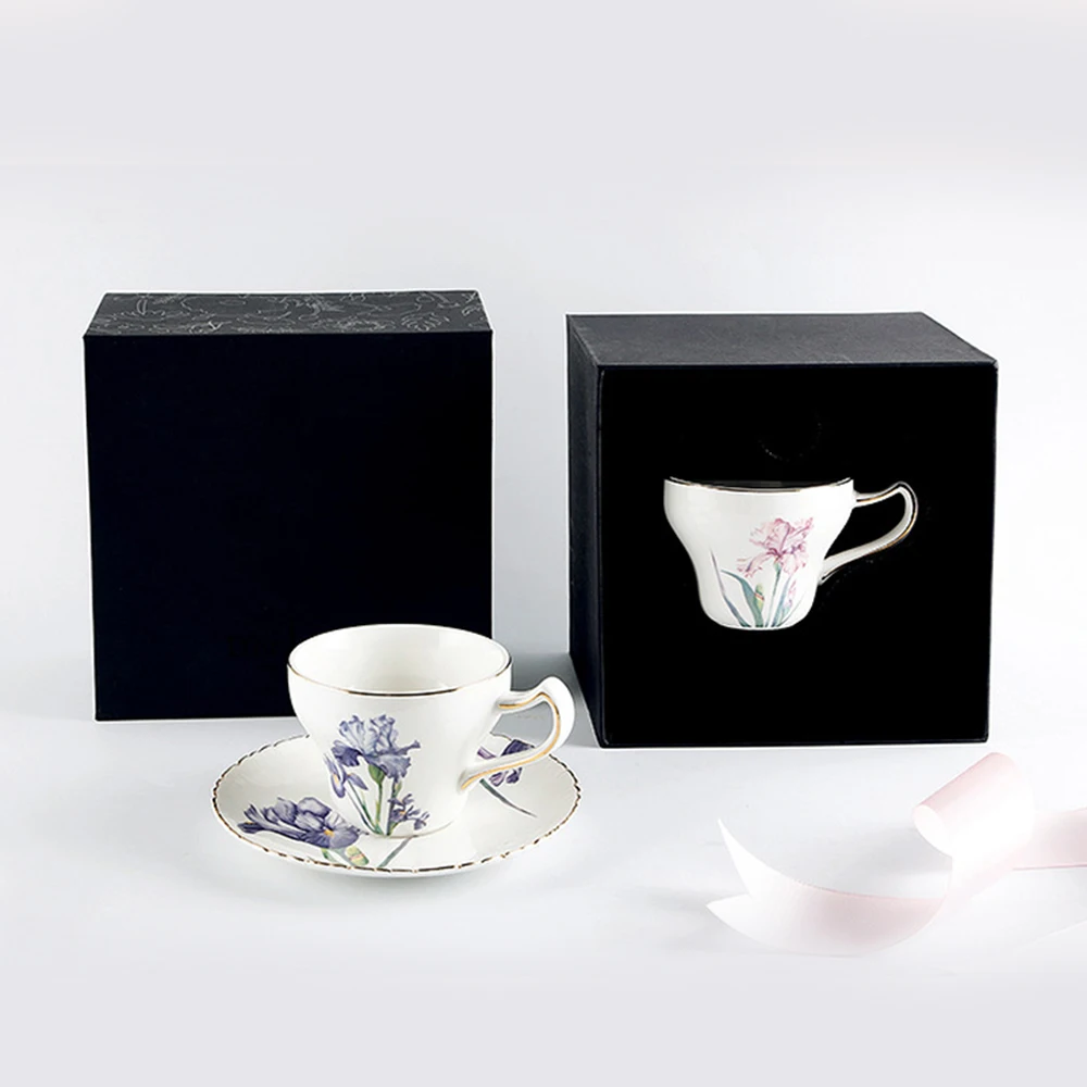 

1Set European Ivory Porcelain Teacup And Saucer Drinkware Ceramic Coffee Cup Rose Flower Red Tea Cup Set Drinkware Kitchen Gift