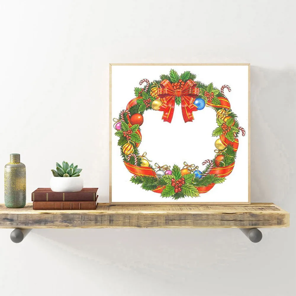 

DIY 5D Spot Drill Diamond Wreath Xmas Wreath Crystal Wreath Decor Hand Embroidery Kits Cross Stitch Kits Mosaic Hanging Decor
