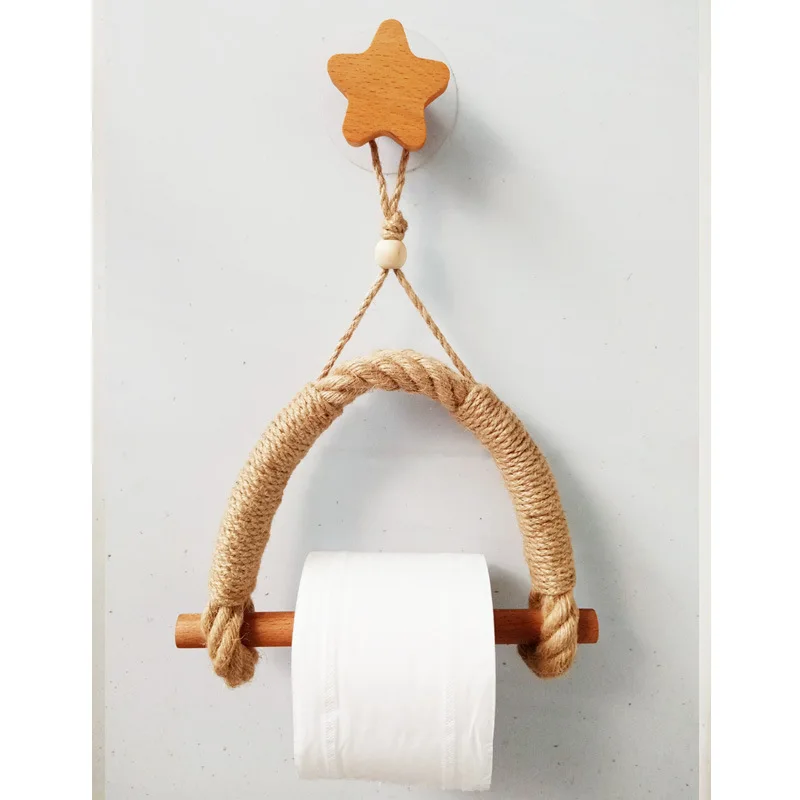 

Nordic Hand-woven Twine Roll Paper Hanger Ornaments Bathroom Non-perforated Paper Towels Storage Racks Pendant Home Decorations