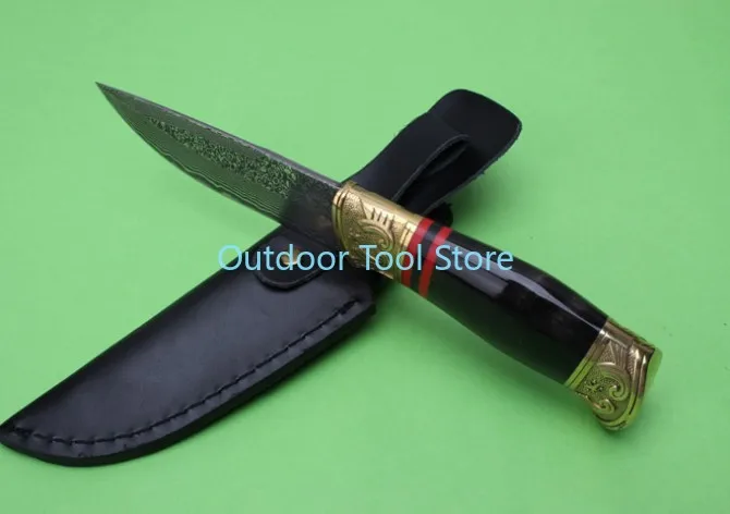 Охотничий нож из дамасской стали прямой с фиксированным Дамасская сталь лезвие