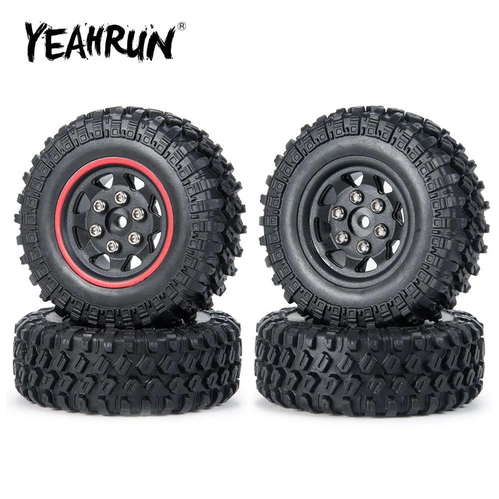 

YEAHRUN 4 шт. 1,0 дюймовые пластиковые колесные диски с бусинами, ступицы с резиновыми шинами для Axial 1/24 SCX24 90081 RC Гусеничный автомобиль, обновленны...
