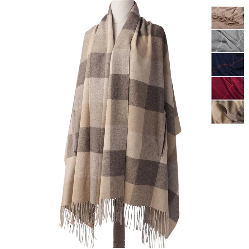 Клетчатый шерстяной пончо CAVME шарф из пашмины женские шарфы шерстяное одеяло