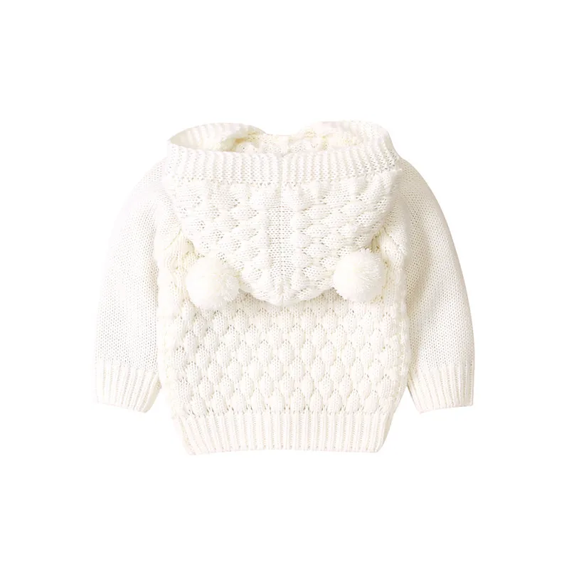 Toddler Baby Kids Boy Girls Winter Sweater Hooded Knitted Tops Warm Coat Outwear Jacket Solid Pink White Gray | Детская одежда и