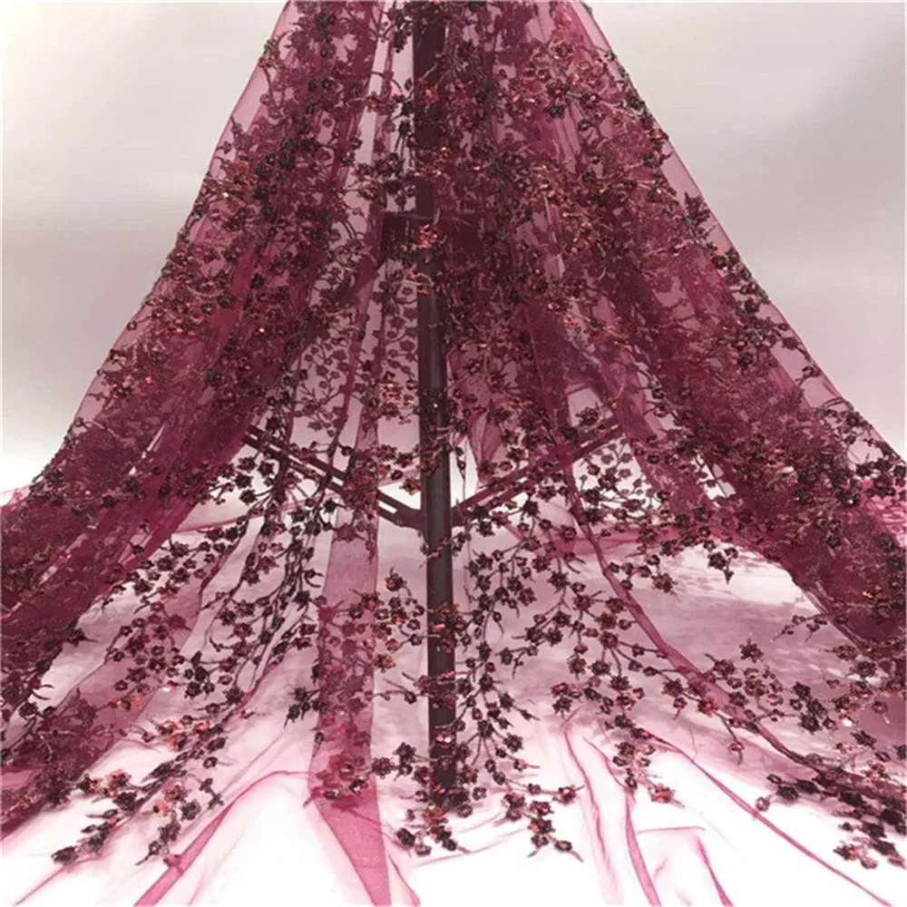 2020 Latest French Nigerian sequins 3d Lace Fabric High Quality Embroidered Tulle African Laces Wedding | Дом и сад