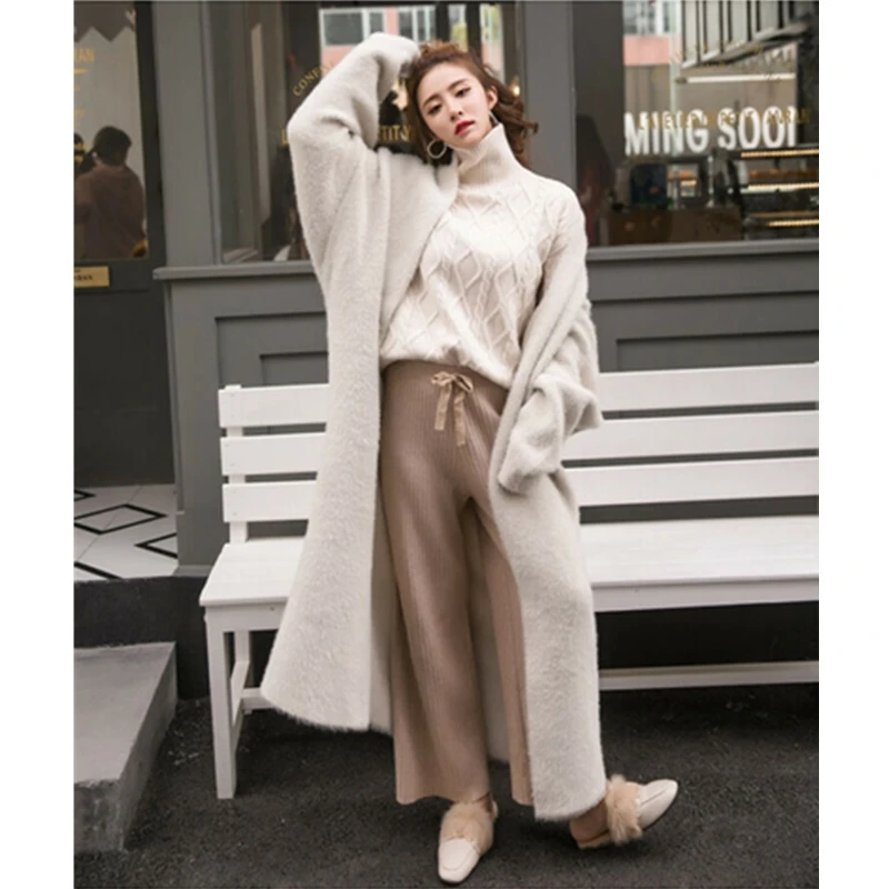 

Synthetic Mink Cashmere Sweater Cardigan Women Korean Winter Coat Batwing Sleeve Knitted Long Cardigan Thick Plus Size Sweaters