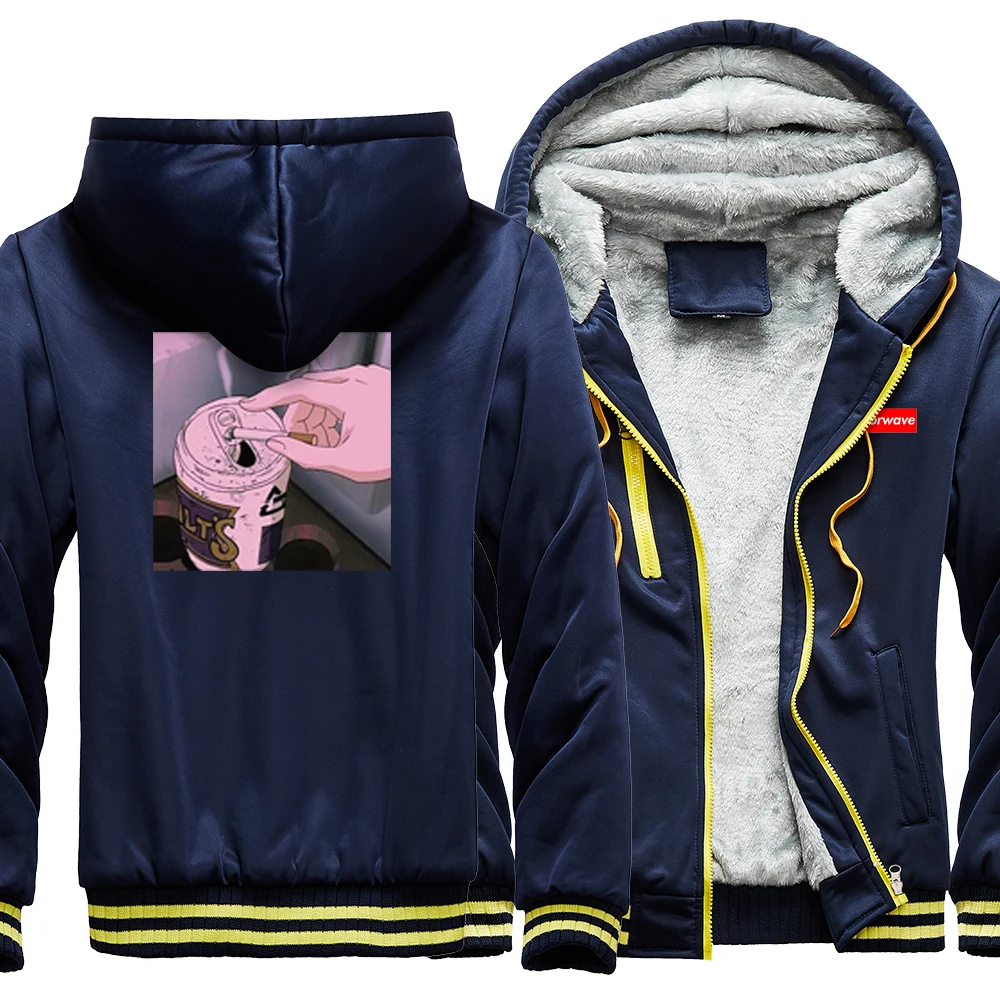 

Anime Vaporwave Harajuku Jacket Zipper Casual Warm Men's Hoodies Loose Thick Coat Streetwear 2020 Winter Hip Hop Hooded Male