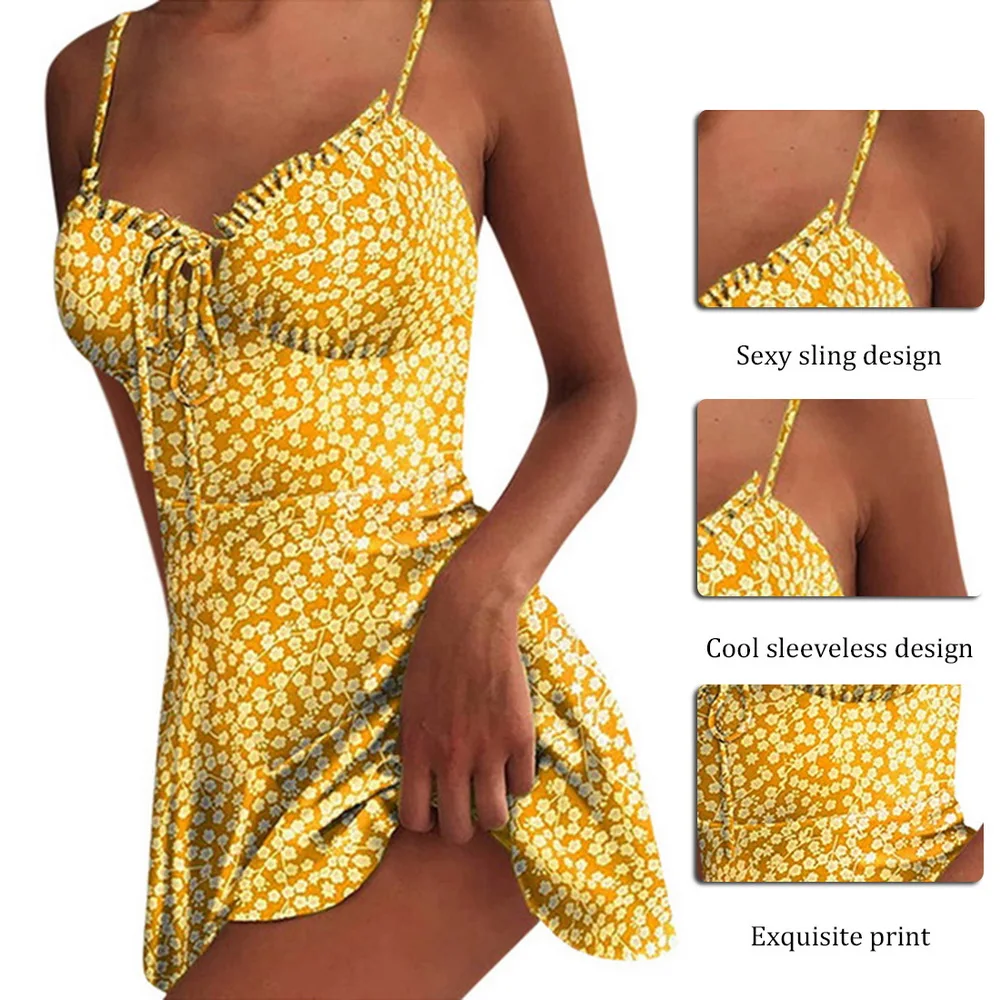 

2021 Summer Dress Women Robe V Neck Sexy Floral Print Mini Dress Shoulder Ruffle Party Dress Femme Backless A-Line Short Dress