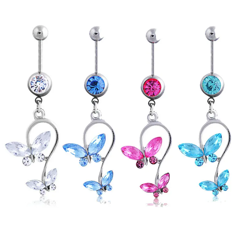 Кольцо для живота с двойной бабочкой и фианитом милое Ювелирное Украшение