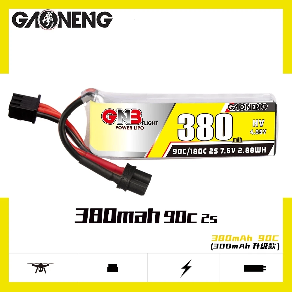 Gaoneng-bater&iacute;a Lipo con enchufe XT30 para Drones, pila de 380mah, 2S, 7,6 V, HV, 90C/180C, para BETAFPV, Beta75X, 2S, Beta65X, 2S, Whoop-0