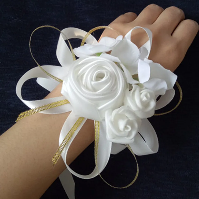 Белые Свадебные корсажи на запястье для подружек невесты 5 штук цветы руку