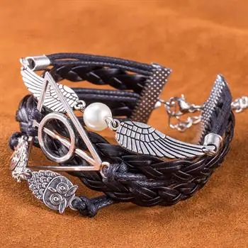 

Selling European and American Fashion Retro Black Color Owl and Pearl Style Cowhide Bracelet Unique Gift FSH133-A Black FSH133