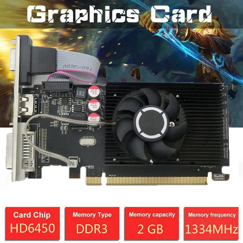 

HD6450 2 ГБ DDR3 видеокарта HD видеокарты Супер видеокарта для школы офиса настольного компьютера