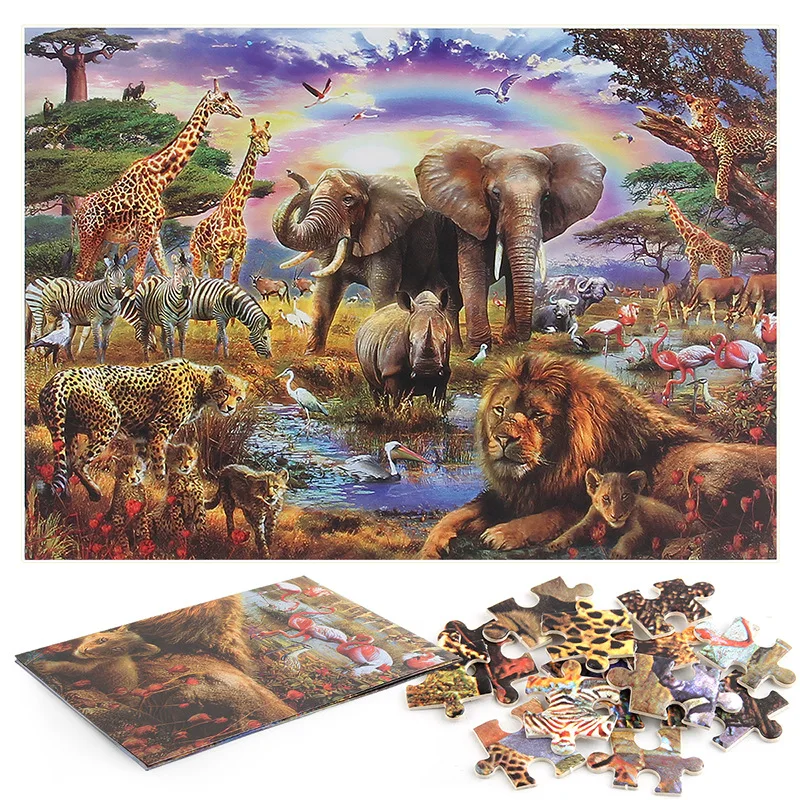 

Jigsaw Puzzles 1000 Pieces for Adults Wooden Assembling Picture Wild Animal Puzzle Educational Toys for Children Home Game