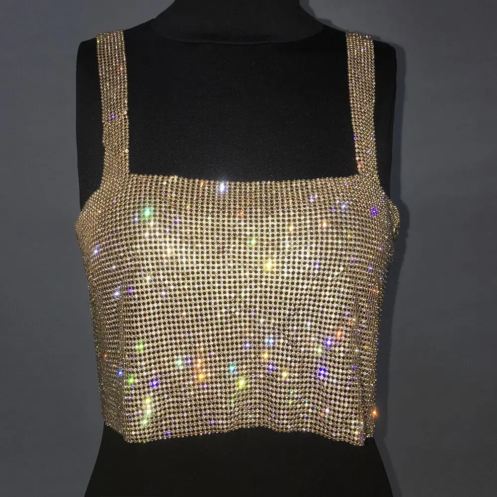 Женский укороченный топ сексуальный расшитый блестками без рукавов с вырезом