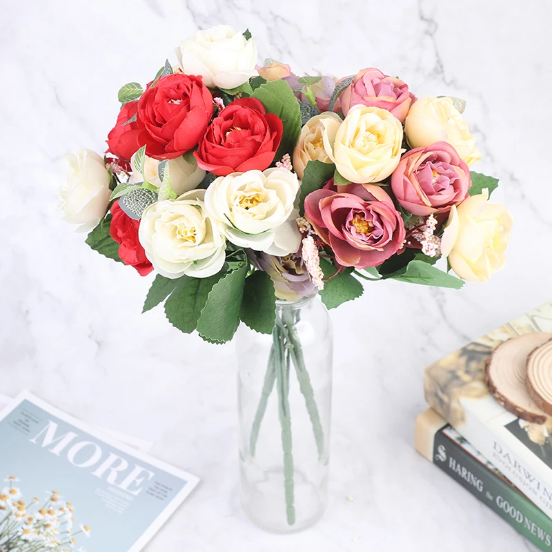 

1 Bouquet 10 Heads Tea Rose Silk Flower Artificial Flower Holding Flowers Decor