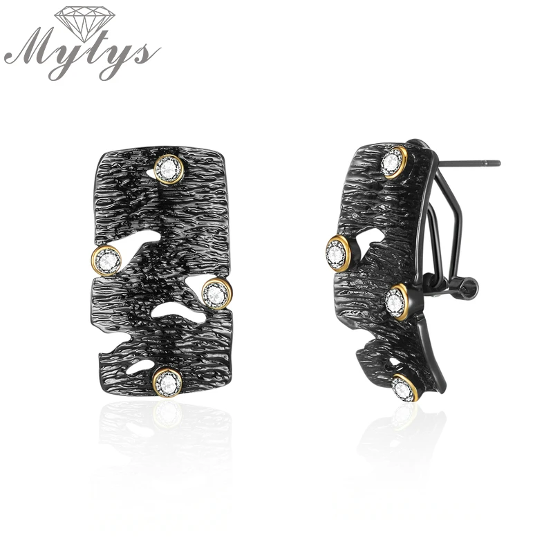 Mytys, 2 стиля, геометрические, квадратные, полые, дерево, кора, антикварные, массивные серьги для женщин, ювелирные изделия с кристаллами CE614 CE615 - Окраска металла: SilverCE614