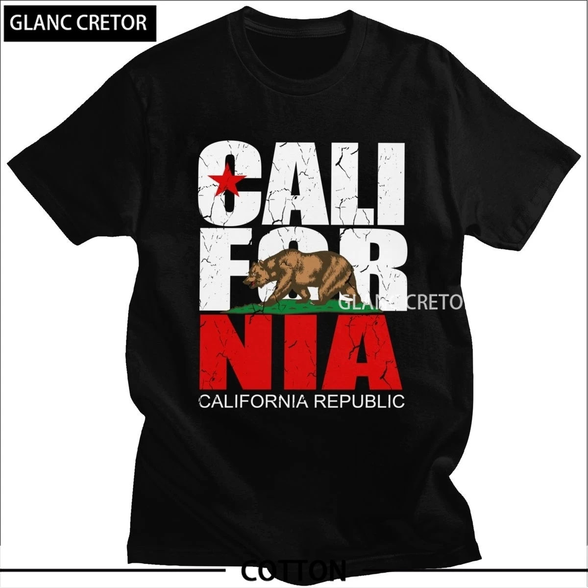 

Vintage California Republic T Shirt Men Grunge Distressed CA State Flag Bear T-shirt Short Sleeve Cotton GraphicTees Gift Merch