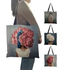 Модная повседневная сумка через плечо, современная женская сумка с цветочным принтом головы, женские сумки с принтом постера, сумки для покупок для бутика, продуктов, пляжная сумка-тоут