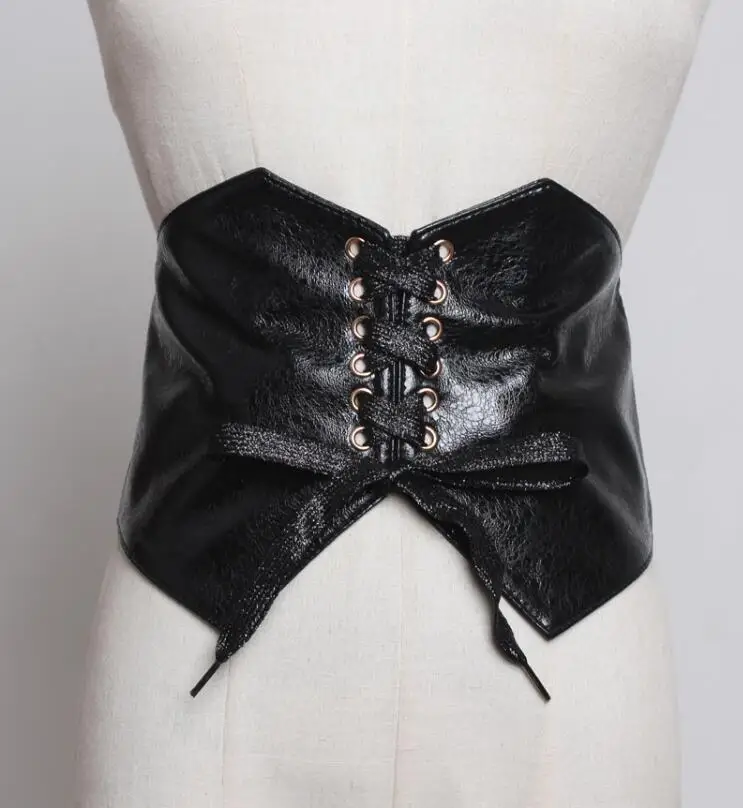 

Women's runway fashion patent pu leather bandage Cummerbunds female Dress coat Corsets Waistband Belts decoration wide belt 2193