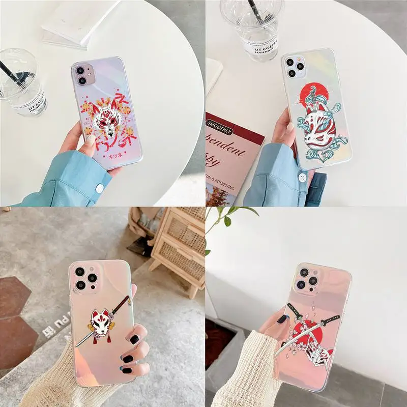 

mascara kitsune Phone Case for iPhone xiaomi redmi 7 8 9 11 12 10 S X XS XR MINI Pro Max Plus laser Transparent