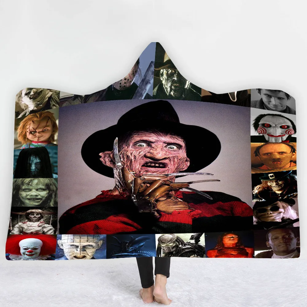Коллекция ужасов коллекция персонажей 3d одеяло с капюшоном и цифровой печатью