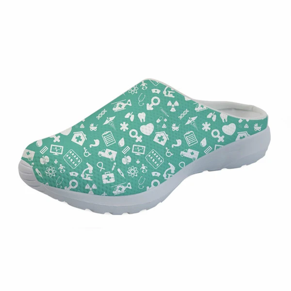 H8629CA ELVISWORDS Cartoon Nurse Print Slippers women Cute Medical Doctor Air Mesh Sandals Summer Casual Beach Flat shoes Zapatos Mujer - Цвет: H8629CA