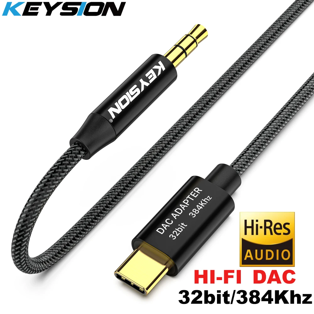 KEYSION HIFI DAC усилитель для наушников USB Type C к AUX акустический кабель адаптер 32bit 384kHz HD