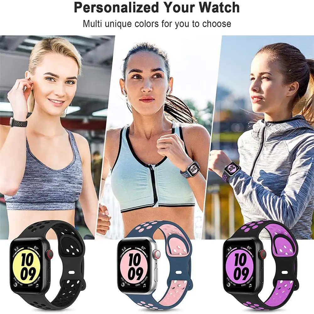 Silicone Strap For Apple Watch band 44mm 40mm 38mm 42mm 44 mm soft Breathable watchband correa bracelet iWatch 3 4 5 6 se band