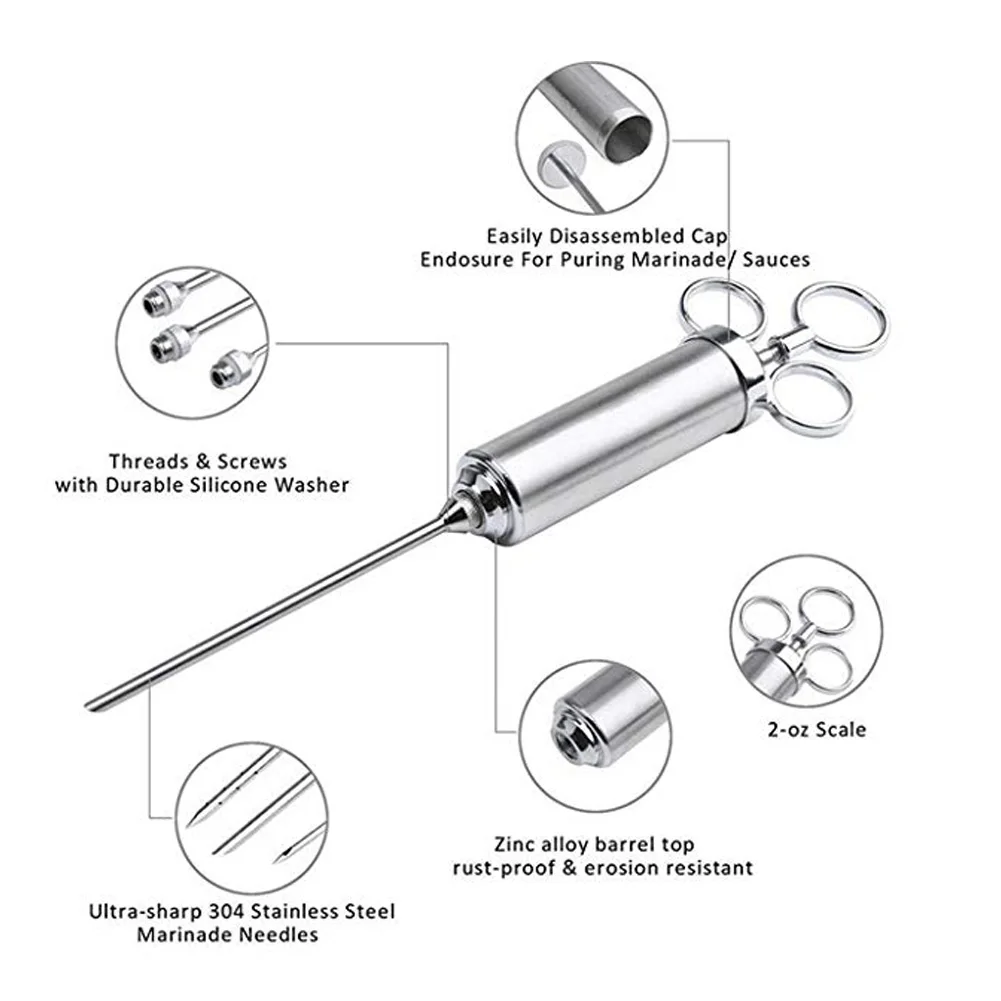 Барбекю гриль курильщик инжектор инжектора мяса из нержавеющей стали еда