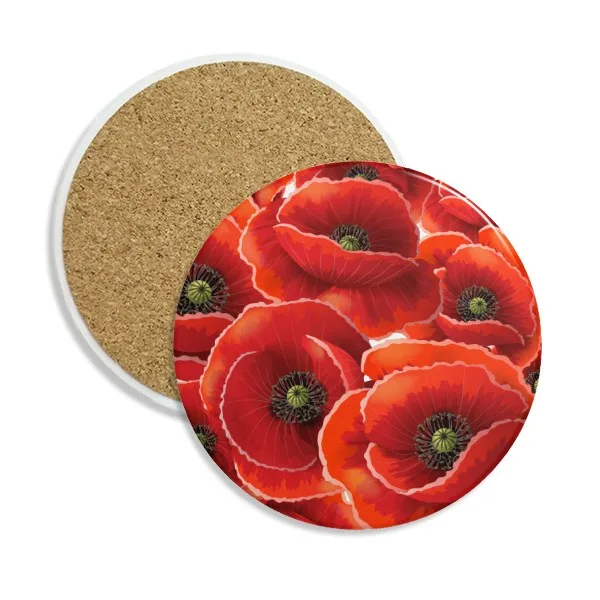 

Red Flowers Corn Poppy Bespread Stone Drink Ceramics Coasters for Mug Cup Gift 2pcs