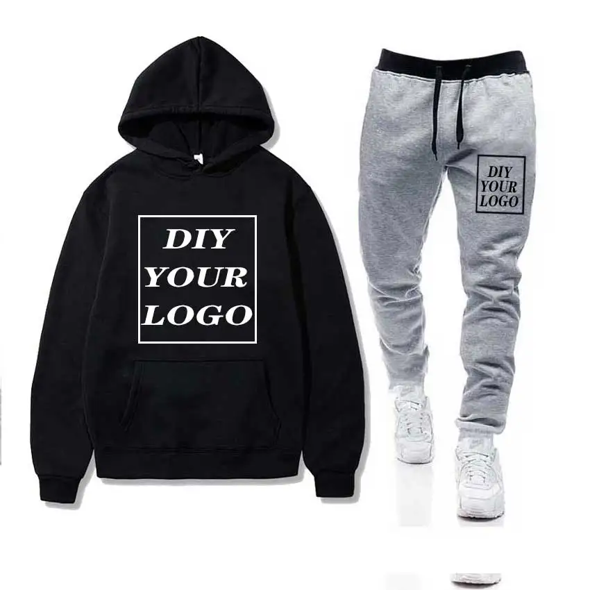 custom logo Print Мужские комплекты, спортивная одежда, Толстая Толстовка+ штаны, логотип «сделай сам», спортивные костюмы, повседневные толстовки, спортивный костюм, мужская спортивная одежда, спортивные штаны для фитнеса - Цвет: custom logo Print