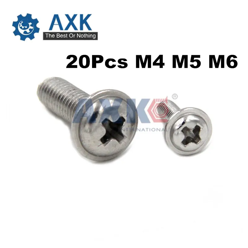 AXK 20 шт. M4 M5 M6 нержавеющая сталь Phillips круглая омывающая головка машина винт чехол