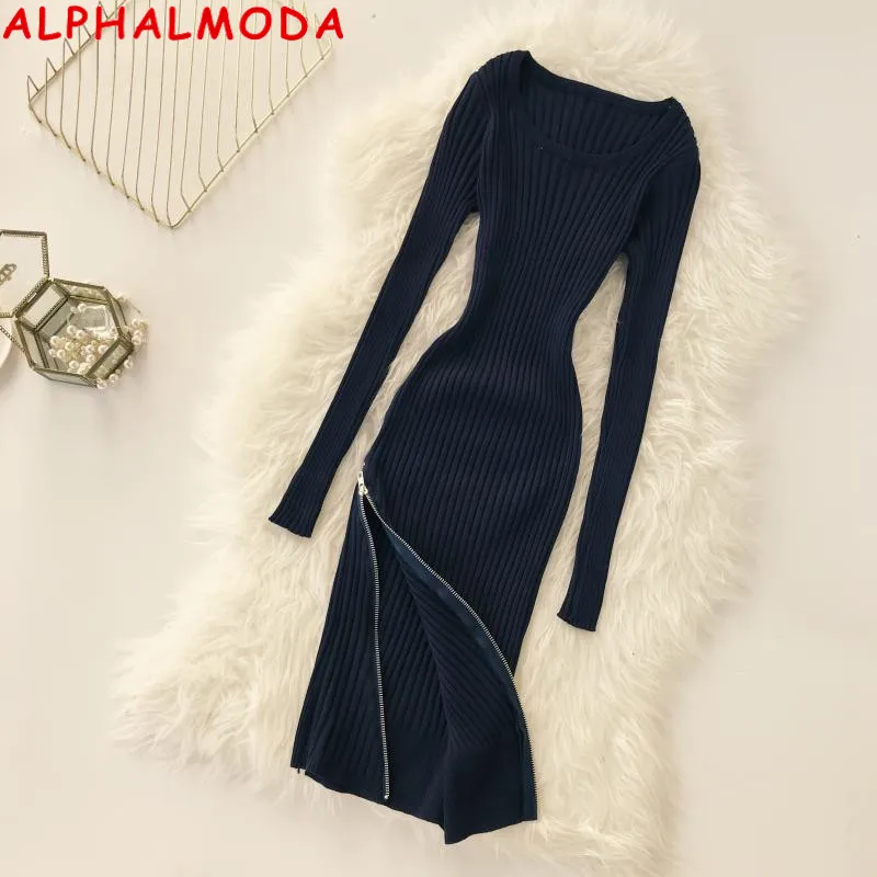 Женское трикотажное Деловое платье ALPHALMODA обтягивающее асимметричное на молнии