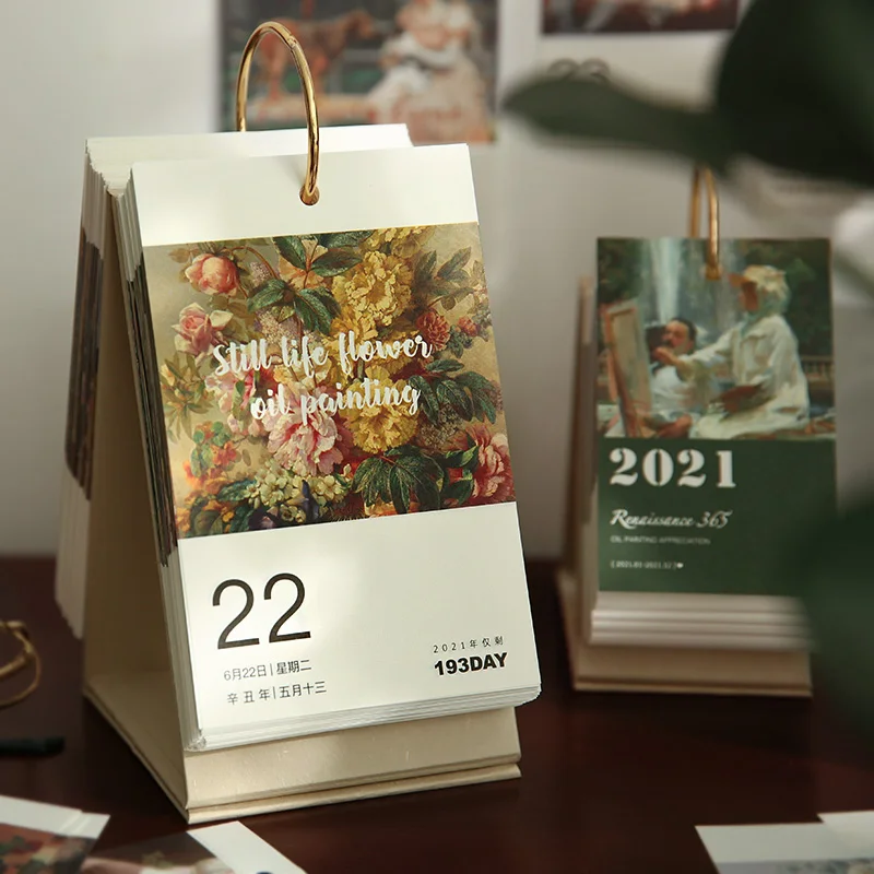 

2022 Calendar Renaissance 365 Days Film Art Oil Painting Desk Calendar Desktop Decoration Stationery Office Accessories