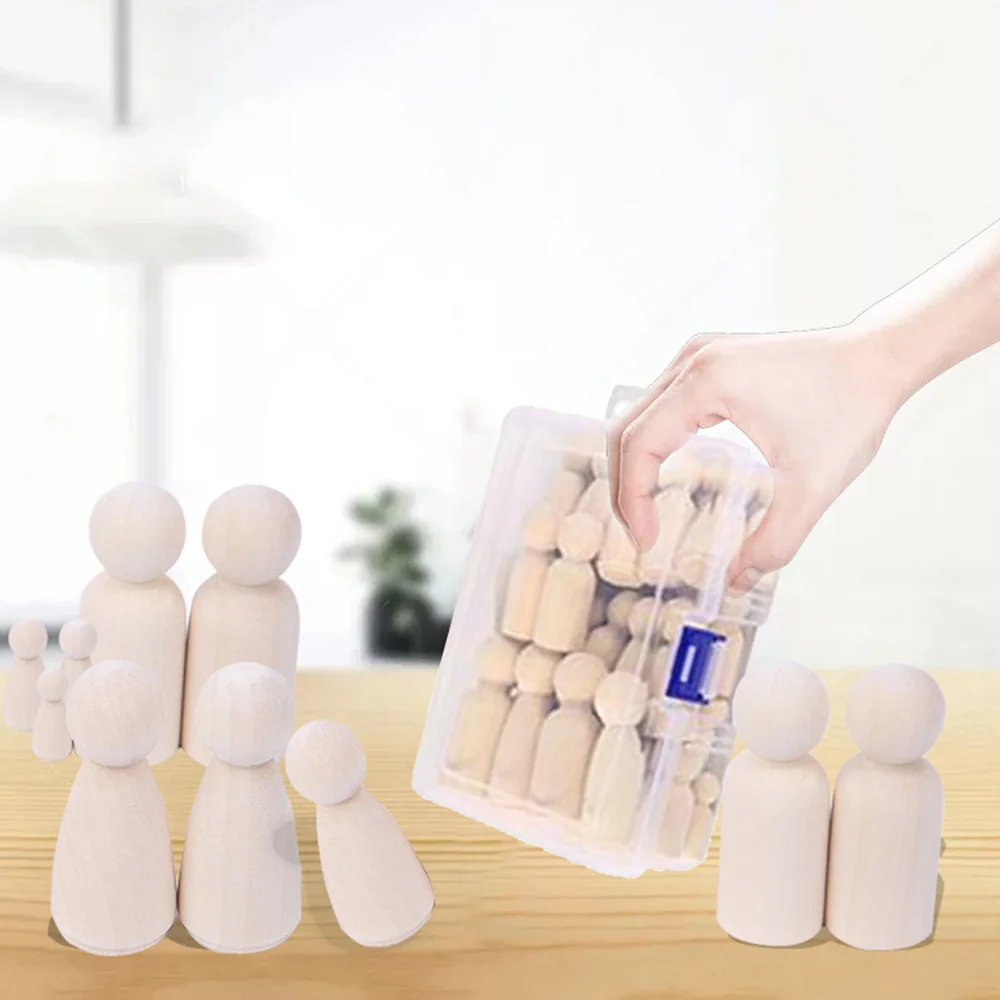 

1 Box 50pcs Unfinished Wood Dolls Wooden Peg Dolls Wood People Toys (Khaki)