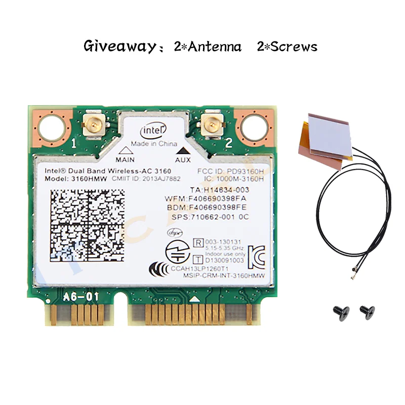 Двухдиапазонная беспроводная Wi-Fi карта 2 4 ГГц/5 ГГц Intel Wireless-AC 3160 3160HMW 802.11ac 433 Мбит/с