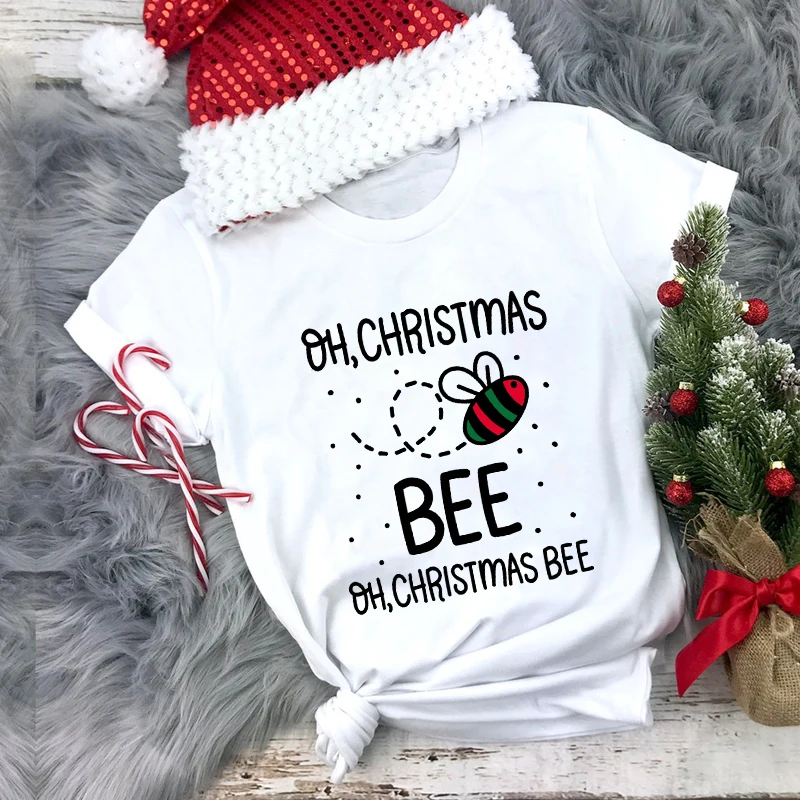 

Цветная футболка Oh Christmas Bee Kawaii зимняя футболка с коротким рукавом Рождественский Подарок Смешная Женская графическая Футболка Топ