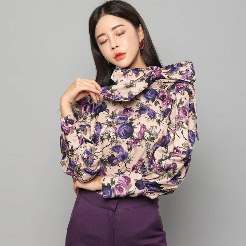 Женская блузка с цветочным принтом nWinter элегантная офисная бантом и лентами в