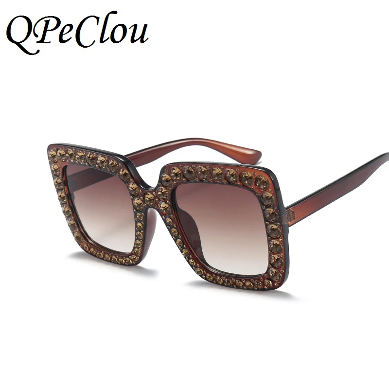 QPeClou роскошные квадратные солнцезащитные очки с бриллиантами Женские брендовые