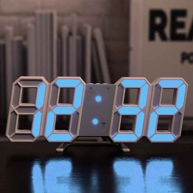 

3D LED Digital Alarm Clock Glowing Night Mode Brightness Adjustable Electronic Wall Hanging Table Clock 24/12 Hour Display