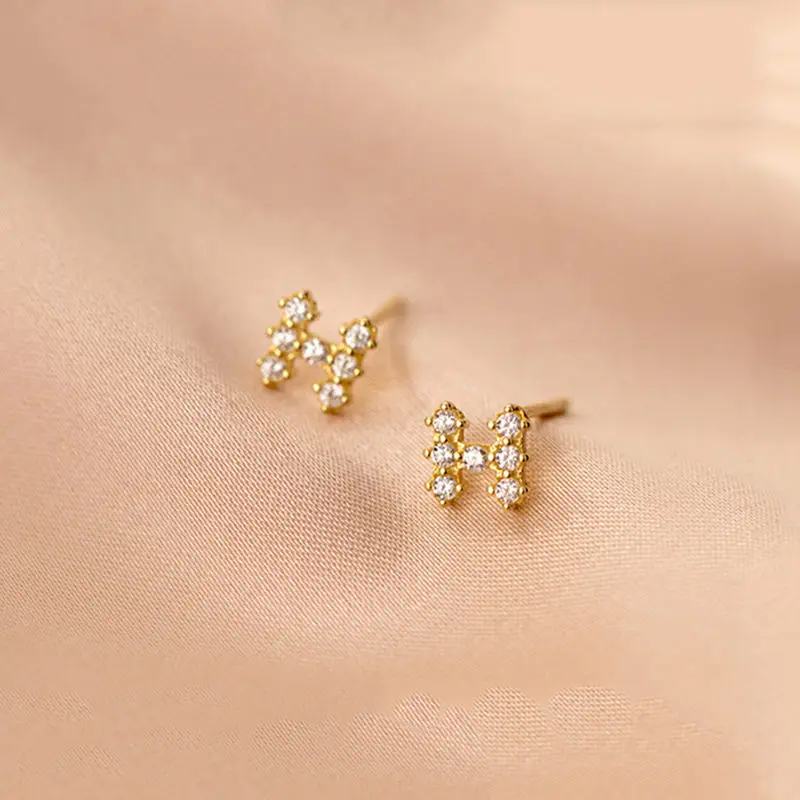 

PONYKISS Trendy S925 Sterling Silver Letter Zircon Minimlist Stud Earrings for Women Party Fine Jewelry Accessory wholesale Gift