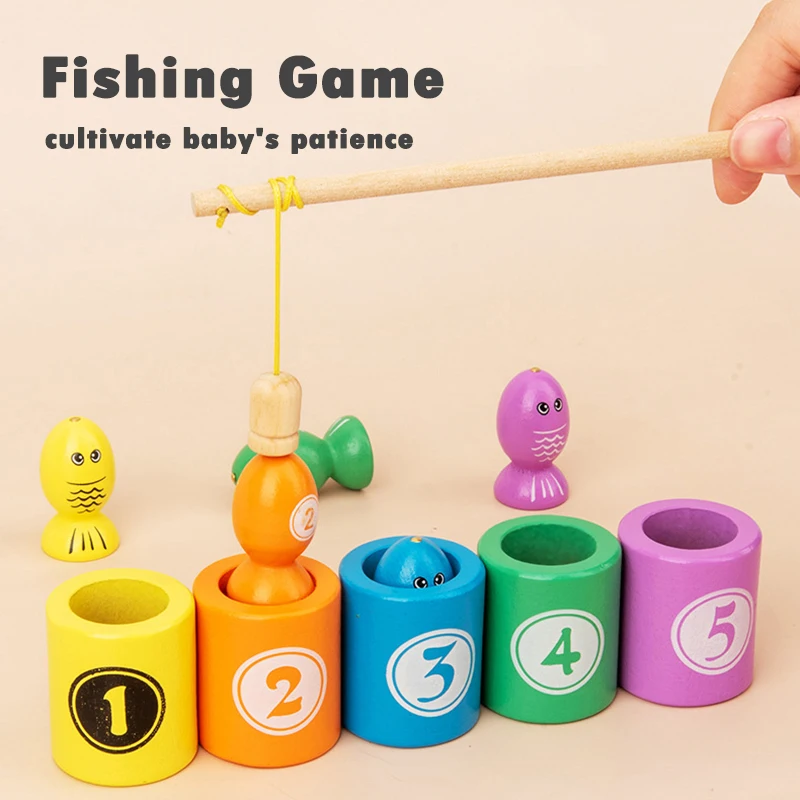 

1 Set Magnetic Fishing Toy Clip Fish Game Learning Number Color Montessori Early Educational Wooden Toys