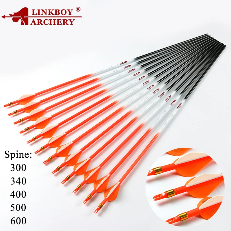 12 шт. Linkboy карбоновые стрелы для стрельбы из лука Sp300 600 Fluorescen оранжевый 2