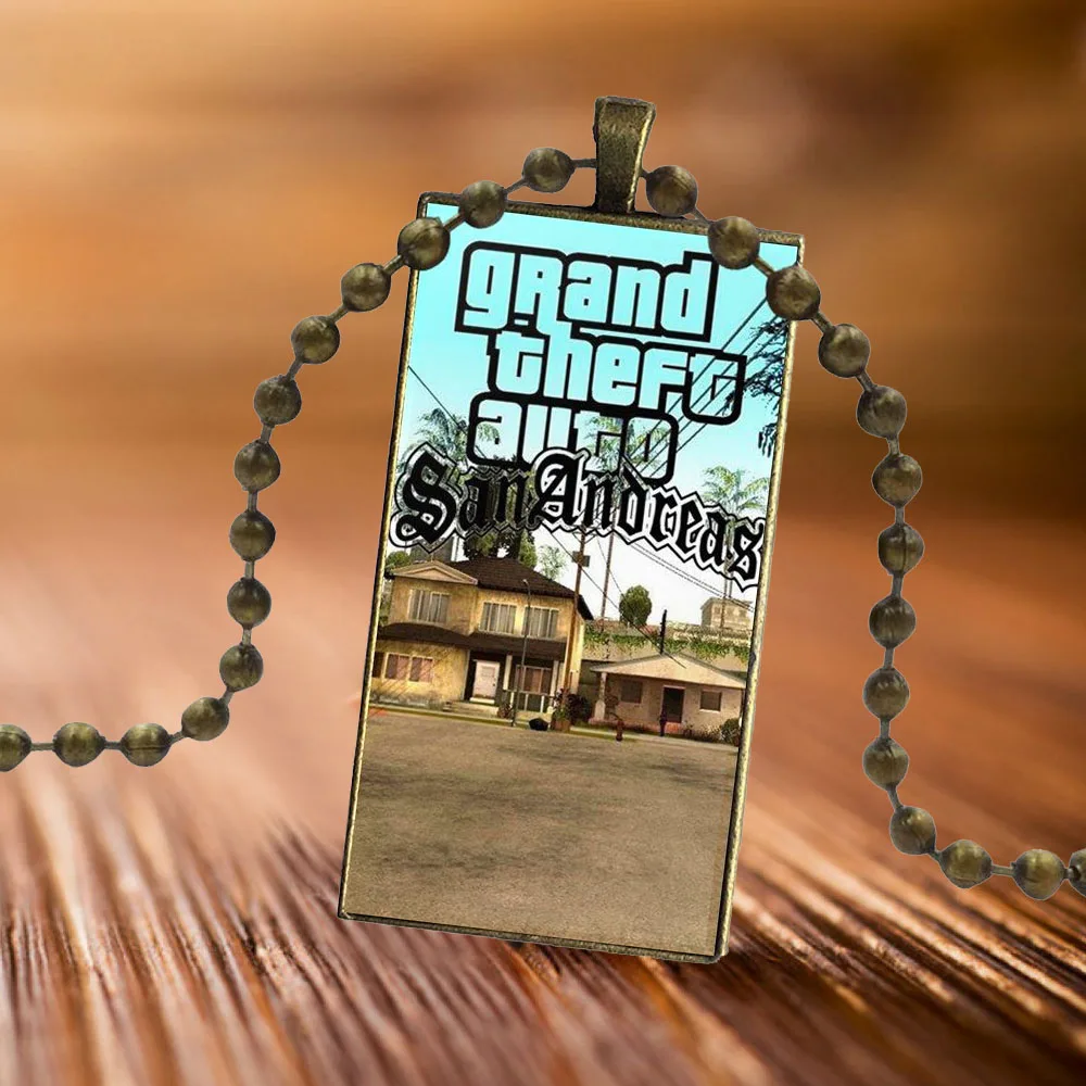 Gta SA Grand Theft Auto 5 V Дизайн Модные Винтажные стекло женские прямоугольное ожерелье с