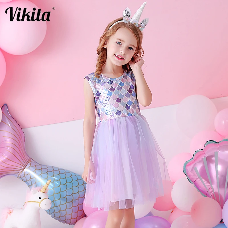 VIKITA Princess Dress for Girl Toddlers Summer Sleeveless Dresses Kids Sweet Birthday Party Perform Casual Costumes Clothes | Детская