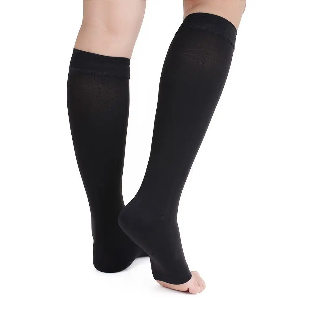 Soft Nylon Knee High Compression Socks Anti-fatigue Open Toe Support Long Socks Plantar Sports Mens Womens Socks S~XXL