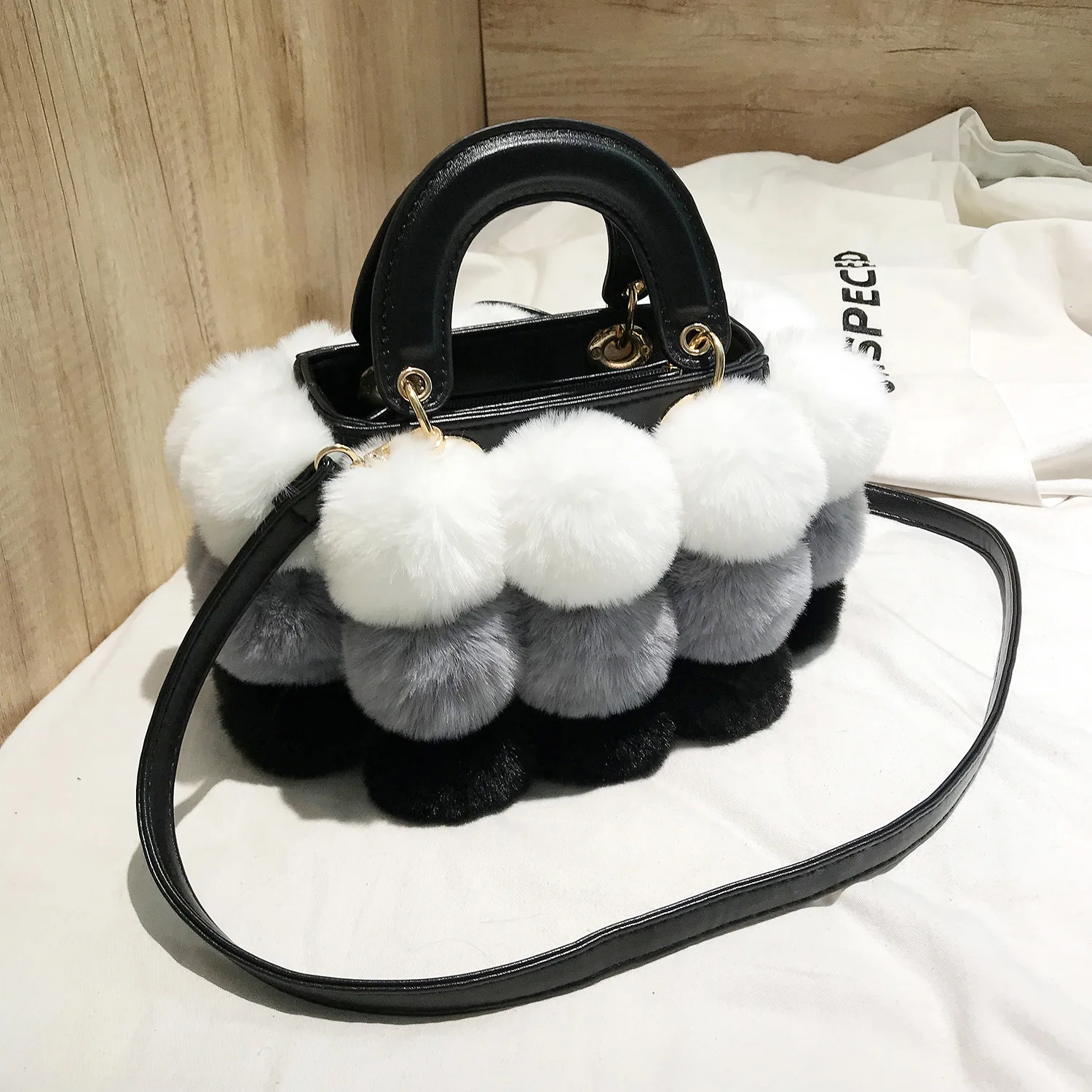 

Winter Fashion Ladies Cute Tote bag Quality PU Leather Women's Designer Handbag Hair ball Shoulder Messenger bags